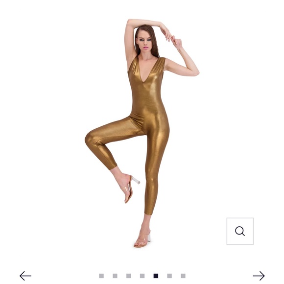 BethelHelena Bare Jumpsuit in Gold Metallic size S - Picture 3 of 7